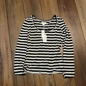 Anthropologie Black and White Striped Long Sleeve Top Size L